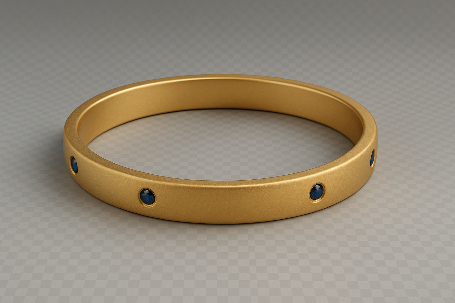 Solid gold kada with simple matte finish design, perfect for gifting and daily wear. with sapphire give the image in png format no background