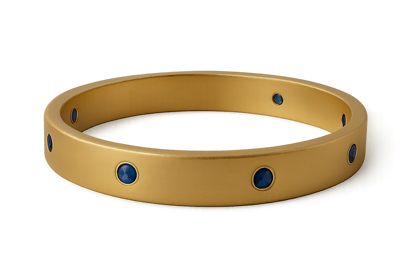 Solid gold kada with simple matte finish design, perfect for gifting and daily wear. with sapphire give the image in png format no background 