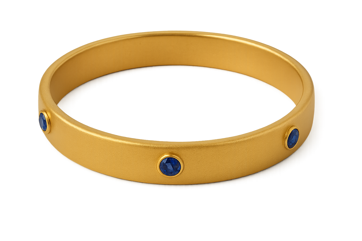 Solid gold kada with simple matte finish design, perfect for gifting and daily wear. with sapphire give the image in png format no background 