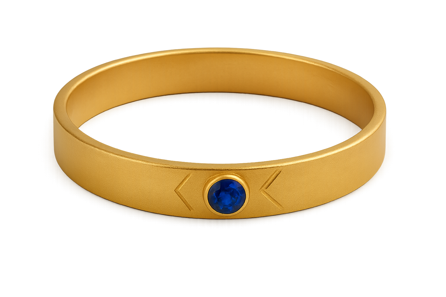 Solid gold kada with simple matte finish design, perfect for gifting and daily wear. with sapphire give the image in png format no background
