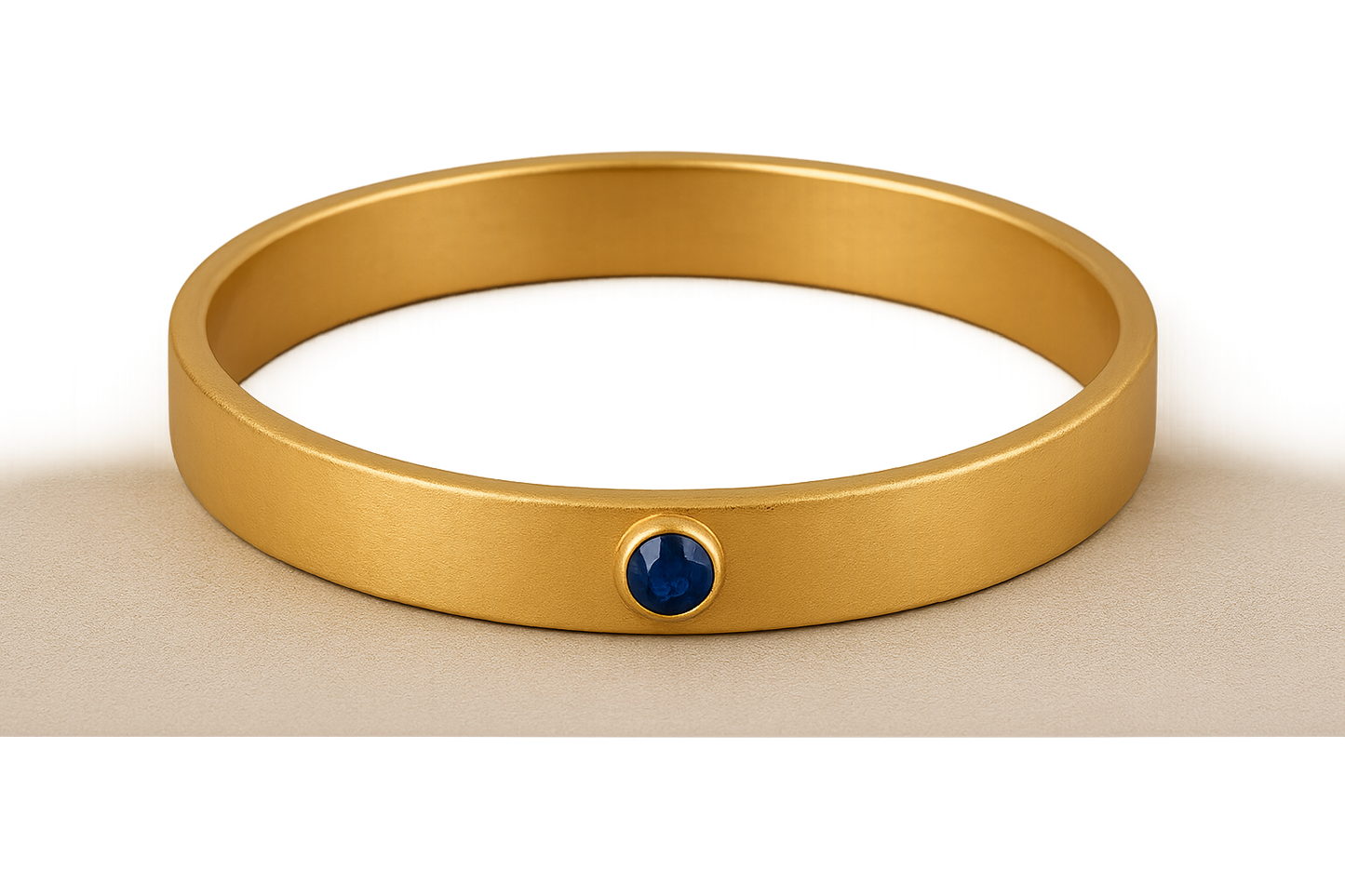 Solid gold kada with simple matte finish design, perfect for gifting and daily wear. with sapphire give the image in png format no background 