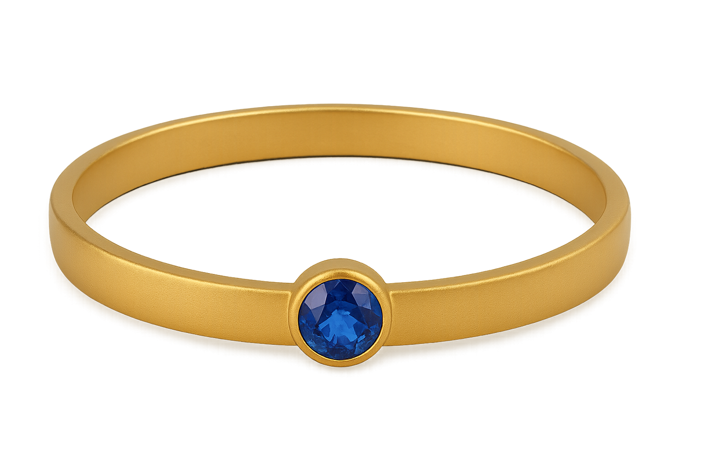 Solid gold kada with simple matte finish design, perfect for gifting and daily wear. with sapphire give the image in png format no background 