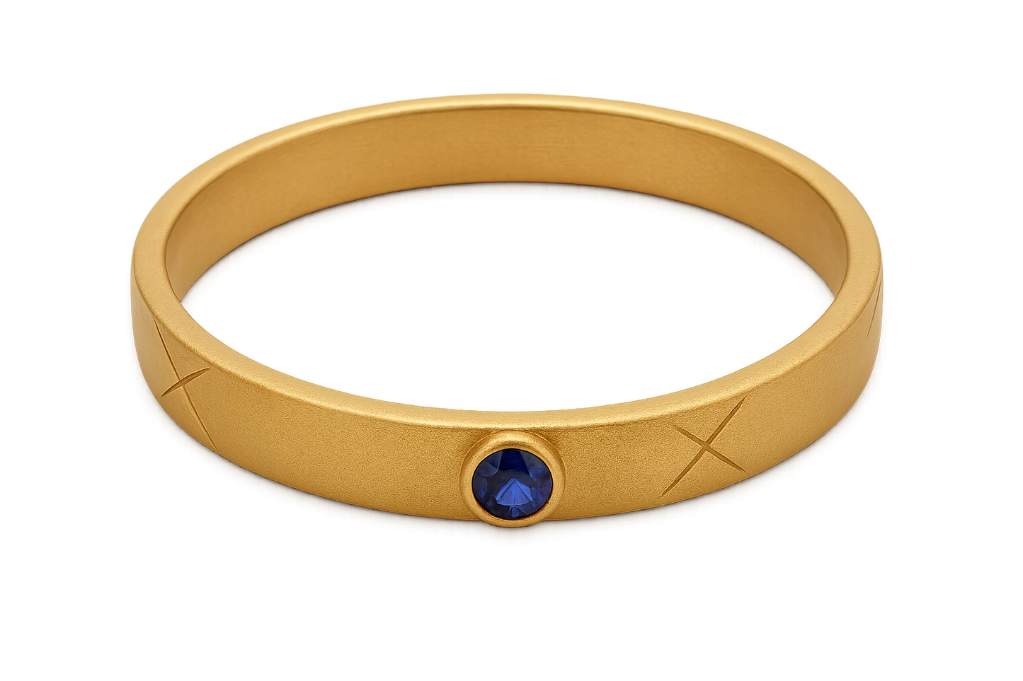 Solid gold kada with simple matte finish design, perfect for gifting and daily wear. with sapphire give the image in png format no background