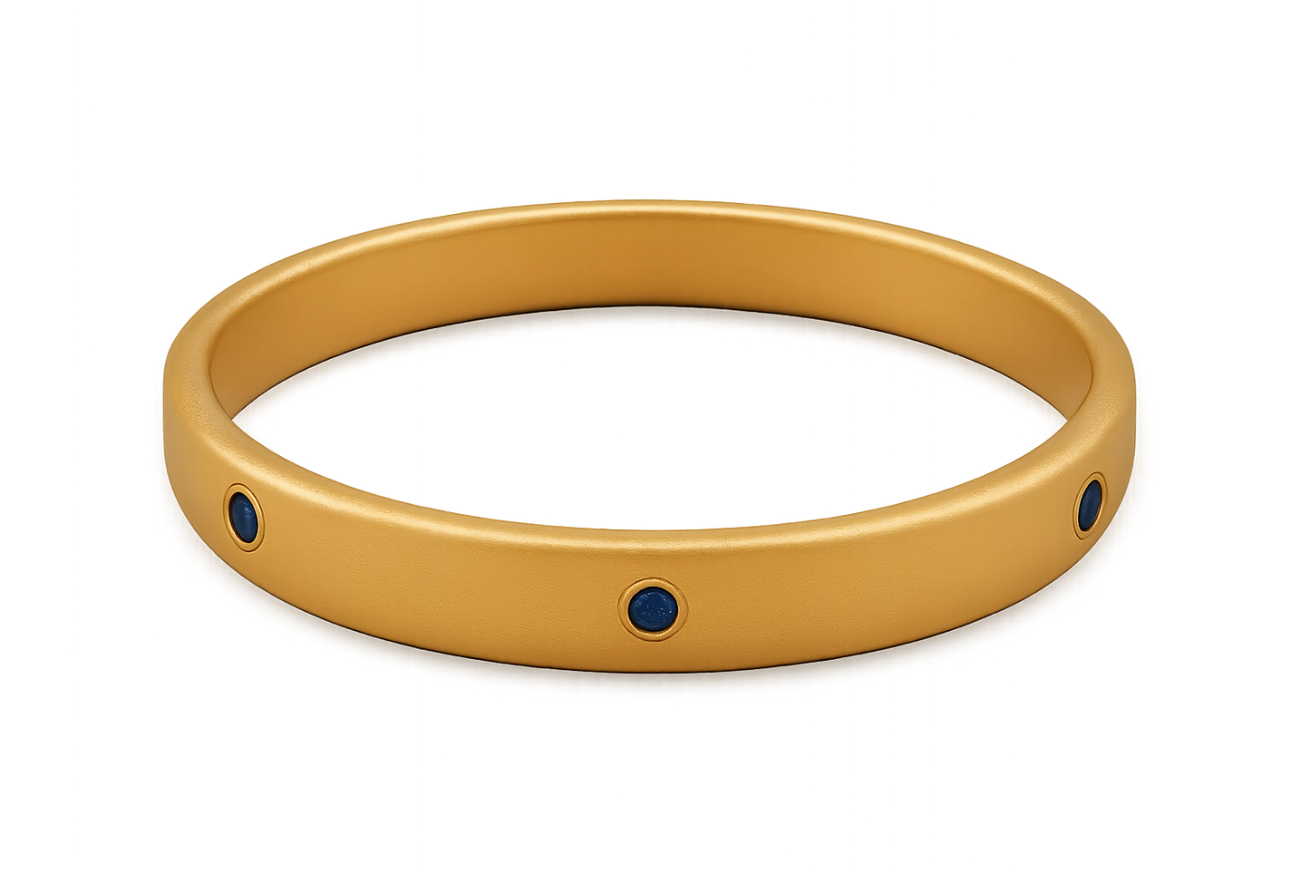Solid gold kada with simple matte finish design, perfect for gifting and daily wear. with sapphire give the image in png format no background 
