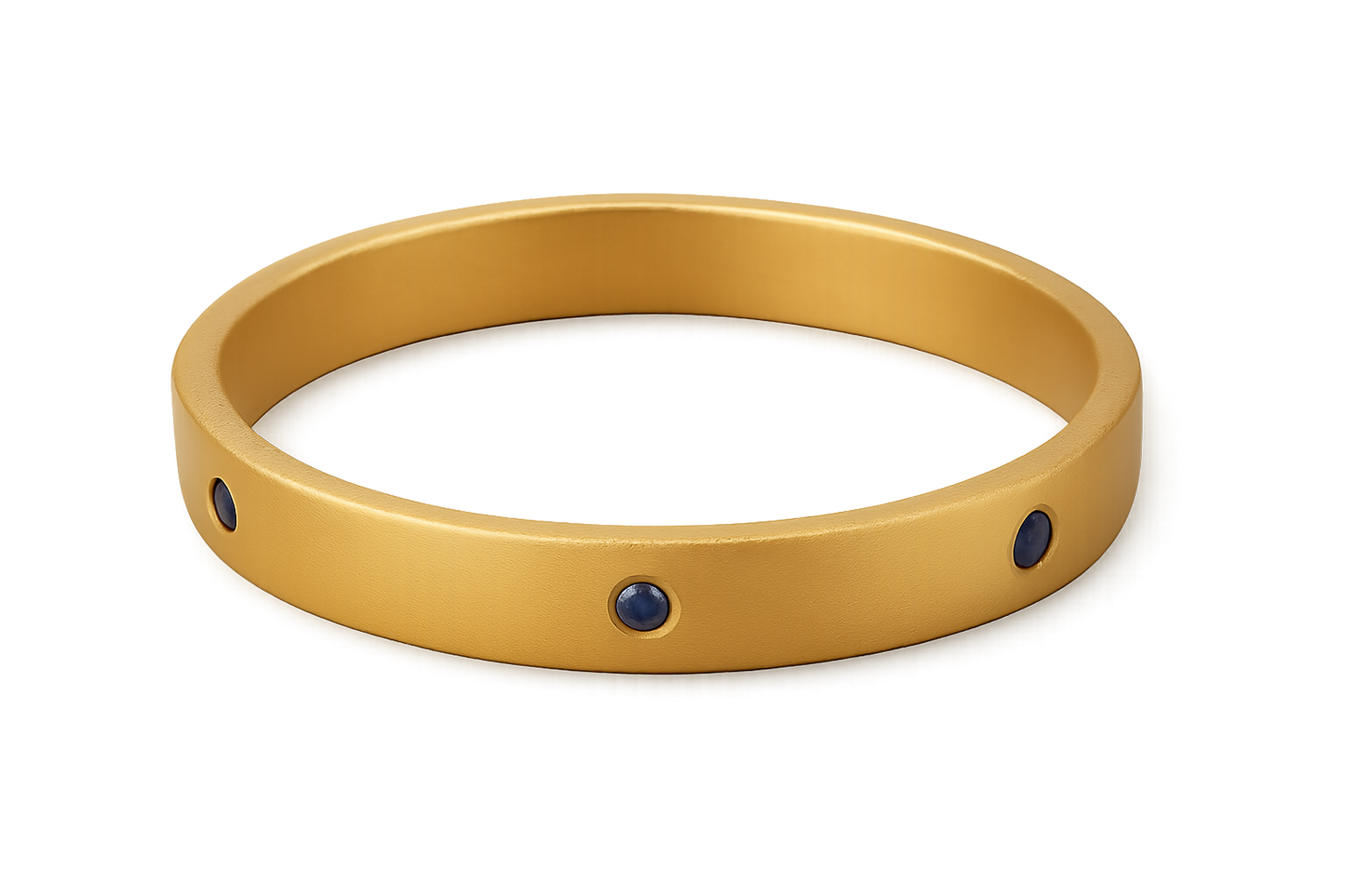 Solid gold kada with simple matte finish design, perfect for gifting and daily wear. with sapphire give the image in png format no background 