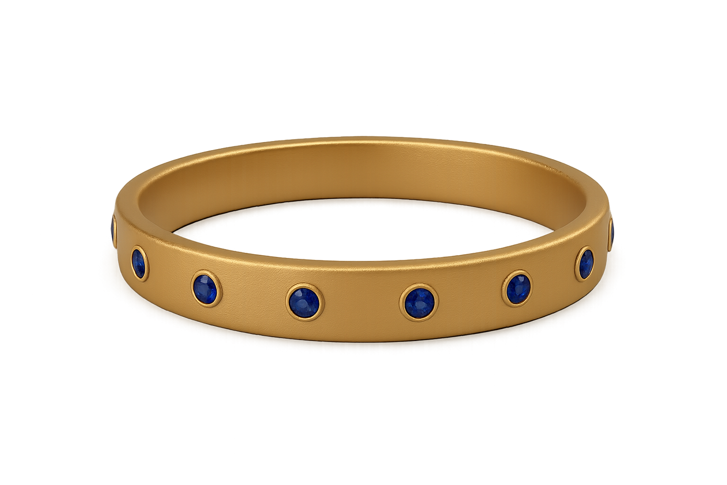 Solid gold kada with simple matte finish design, perfect for gifting and daily wear. with sapphire give the image in png format no background 