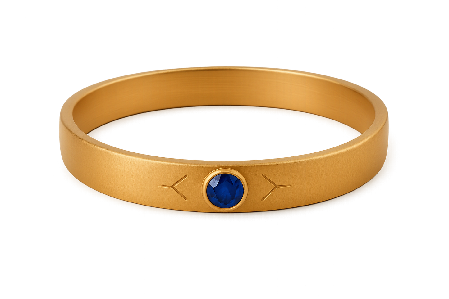 Solid gold kada with simple matte finish design, perfect for gifting and daily wear. with sapphire give the image in png format no background  
