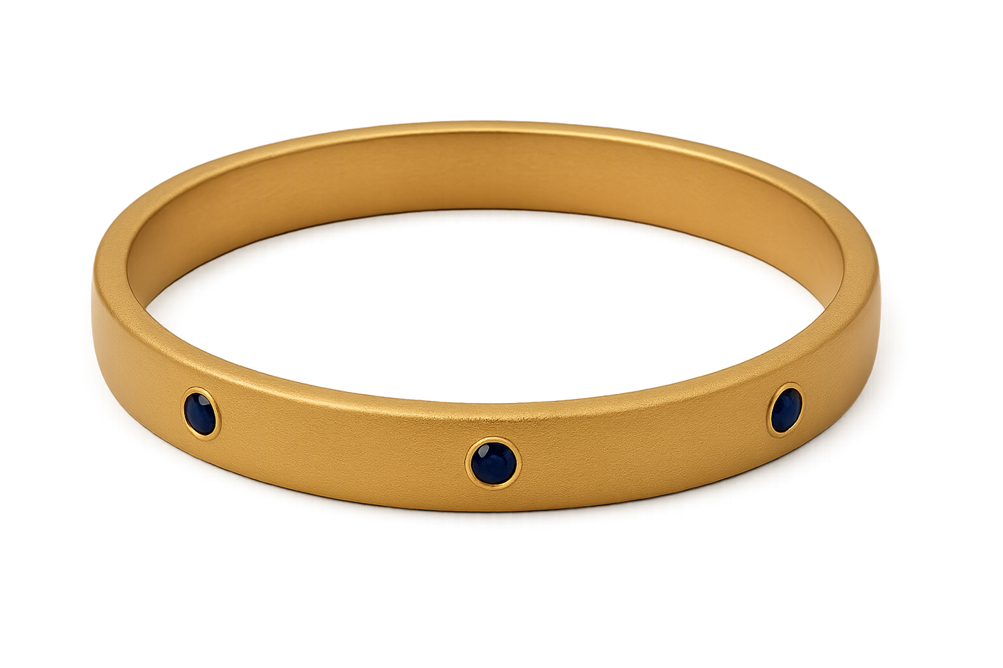 Solid gold kada with simple matte finish design, perfect for gifting and daily wear. with sapphire give the image in png format no background 