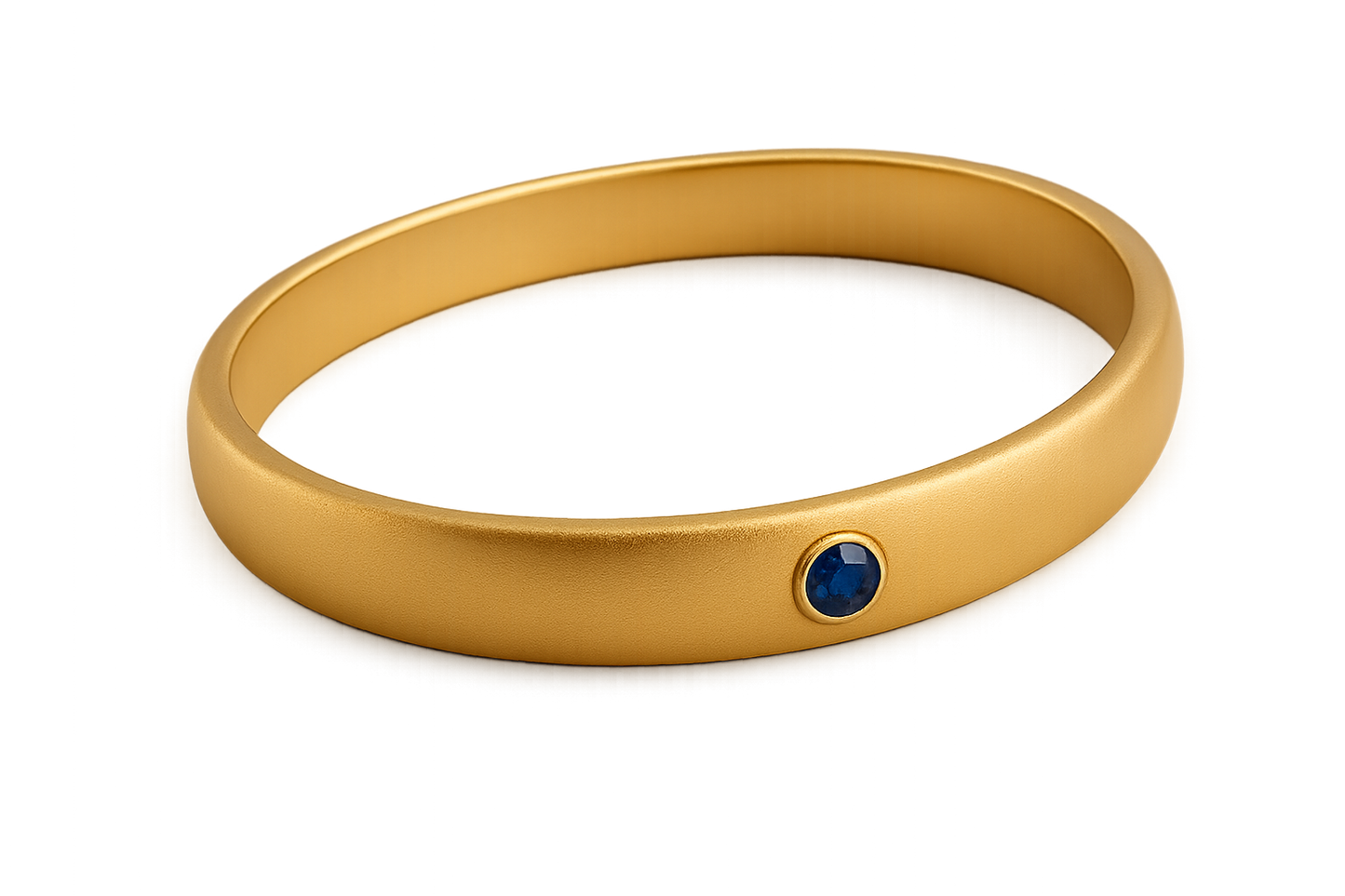 Solid gold kada with simple matte finish design, perfect for gifting and daily wear. with sapphire give the image in png format no background 
