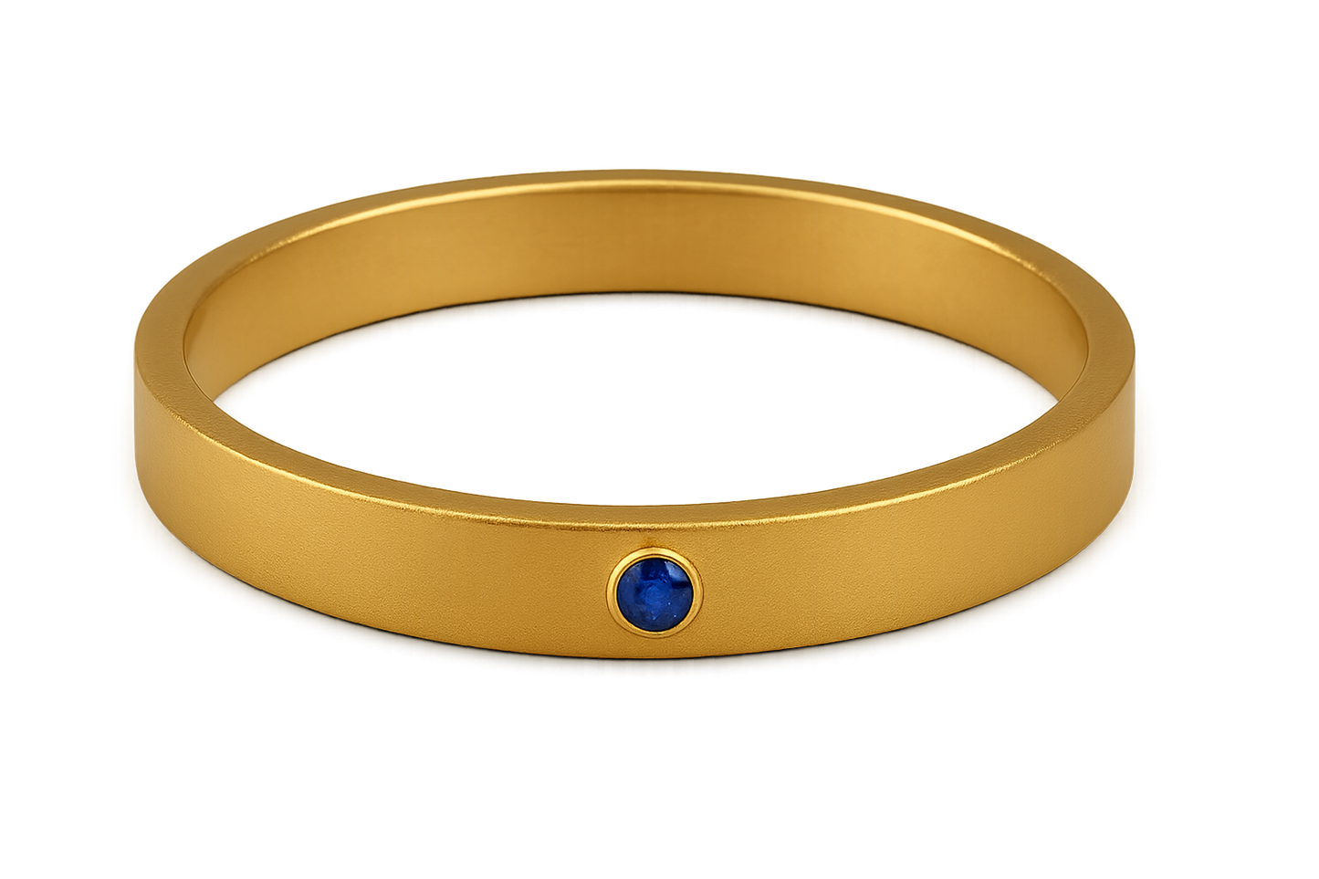 Solid gold kada with simple matte finish design, perfect for gifting and daily wear. with sapphire give the image in png format no background 