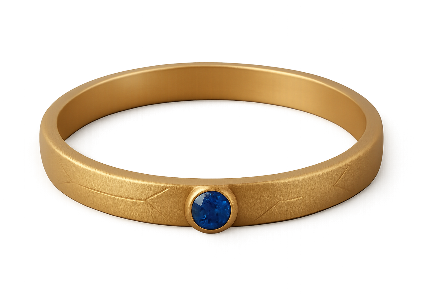 Solid gold kada with simple matte finish design, perfect for gifting and daily wear. with sapphire give the image in png format no background