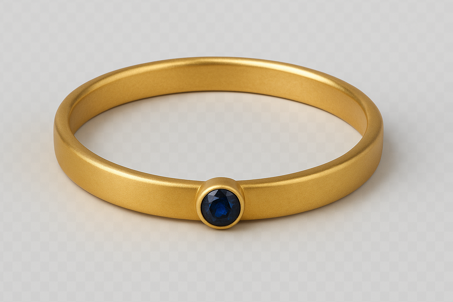 Solid gold kada with simple matte finish design, perfect for gifting and daily wear. with sapphire give the image in png format no background 