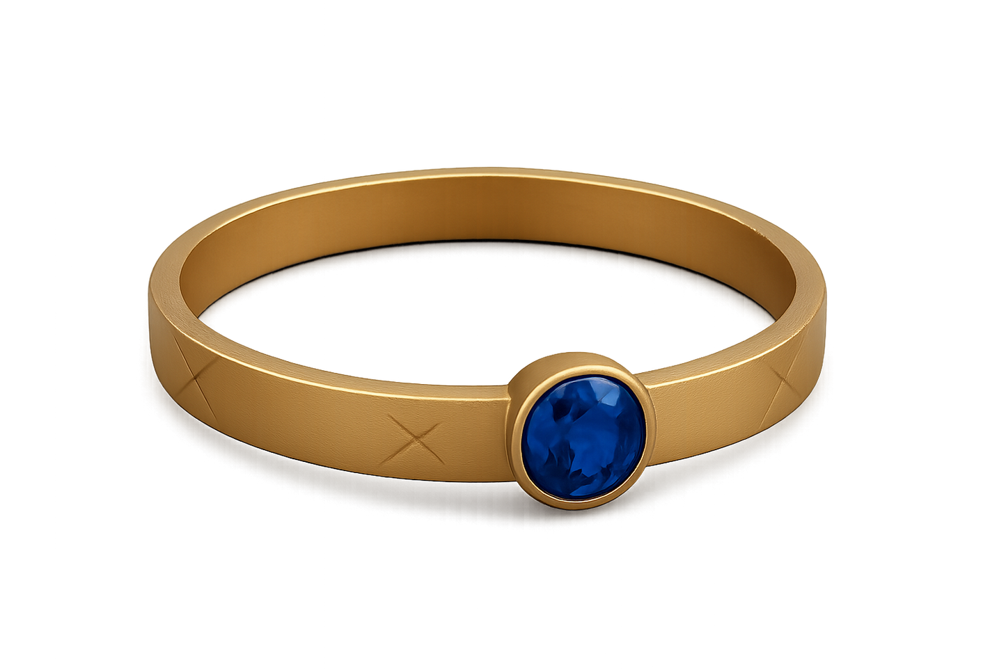 Solid gold kada with simple matte finish design, perfect for gifting and daily wear. with sapphire give the image in png format no background