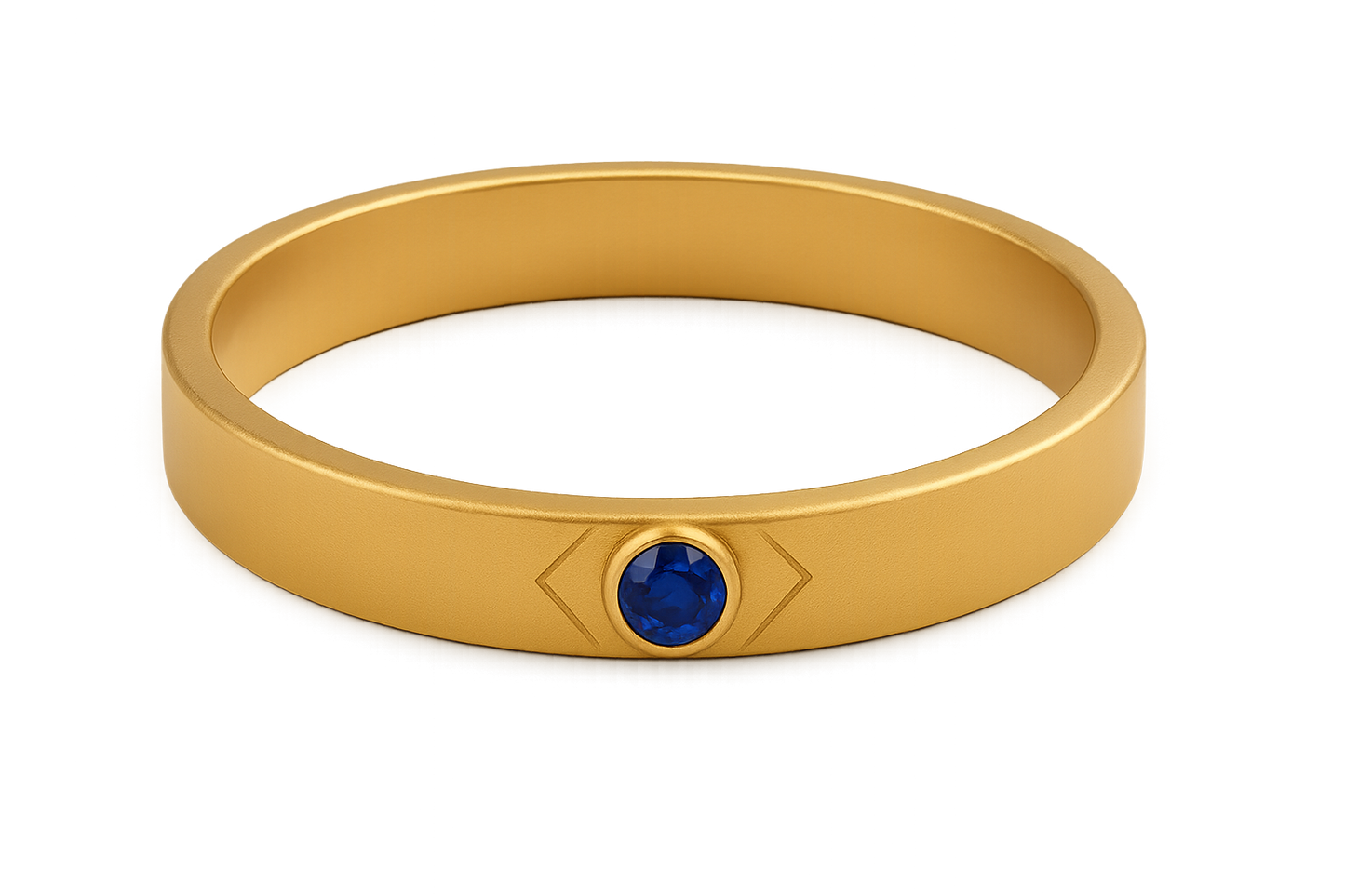 Solid gold kada with simple matte finish design, perfect for gifting and daily wear. with sapphire give the image in png format no background 