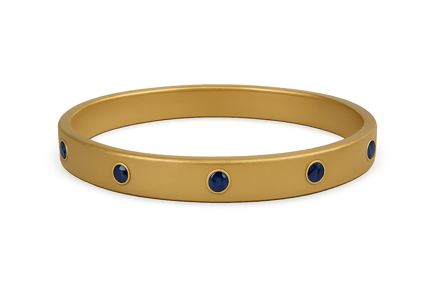 Solid gold kada with simple matte finish design, perfect for gifting and daily wear. with sapphire give the image in png format no background  