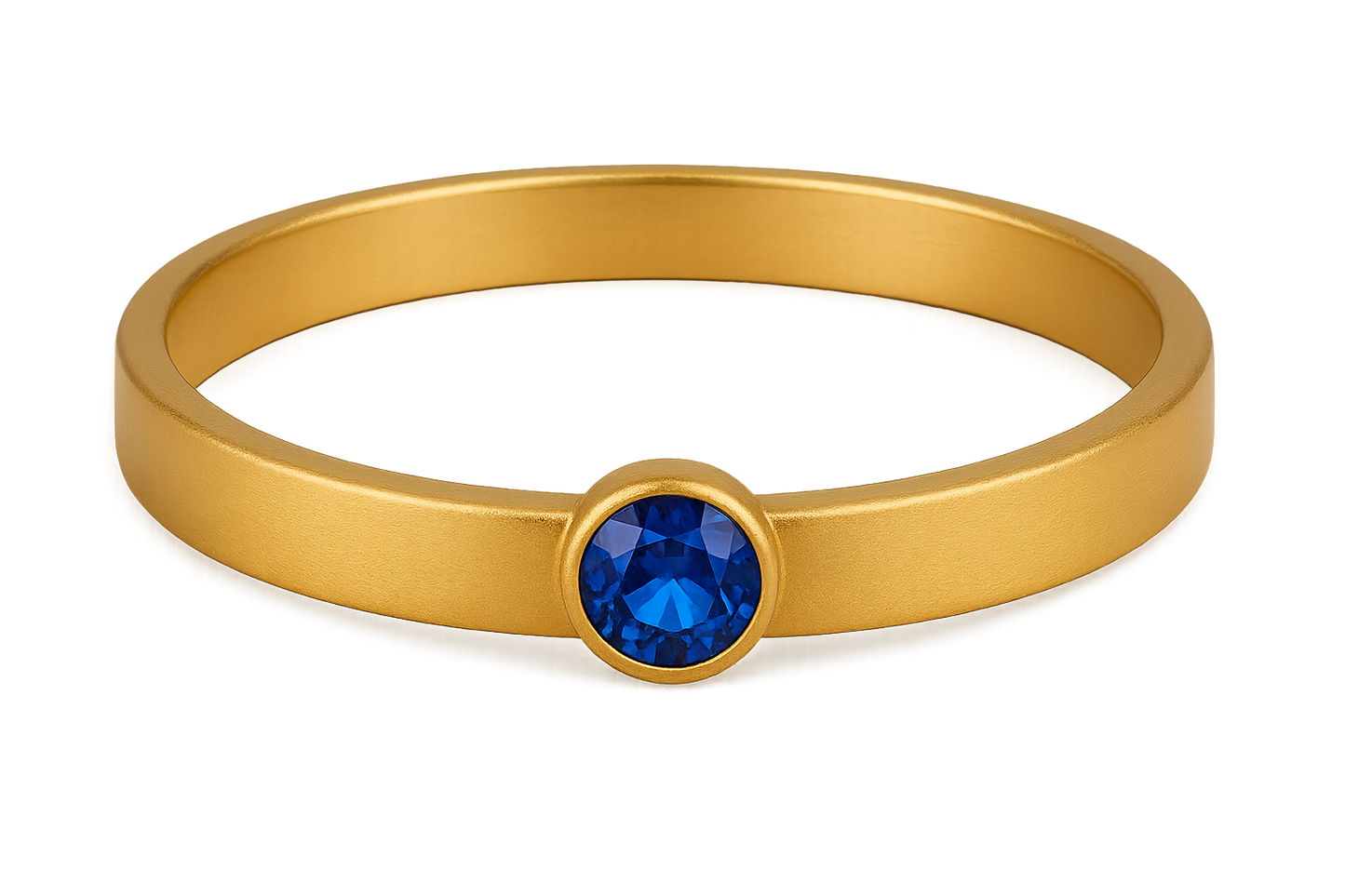 Solid gold kada with simple matte finish design, perfect for gifting and daily wear. with sapphire give the image in png format no background 