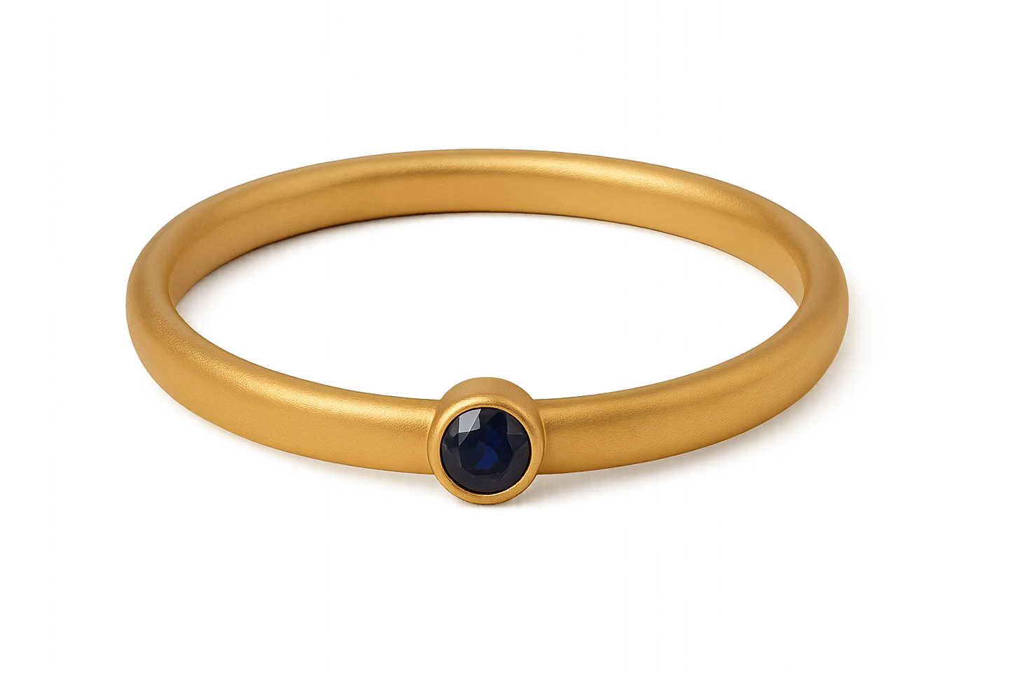 Solid gold kada with simple matte finish design, perfect for gifting and daily wear. with sapphire give the image in png format no background 