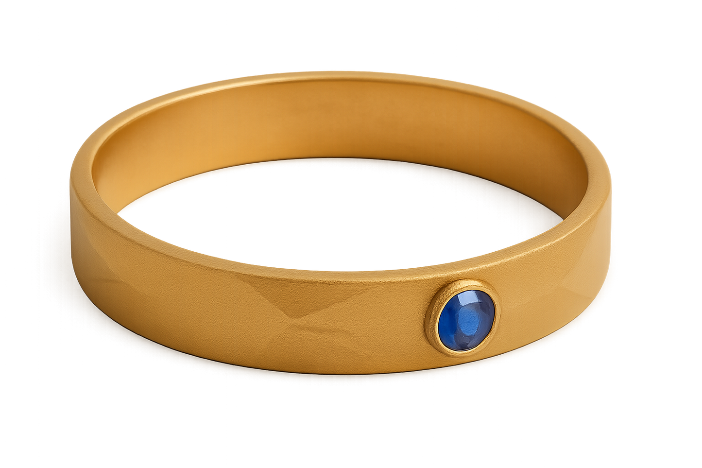 Solid gold kada with simple matte finish design, perfect for gifting and daily wear. with sapphire give the image in png format no background