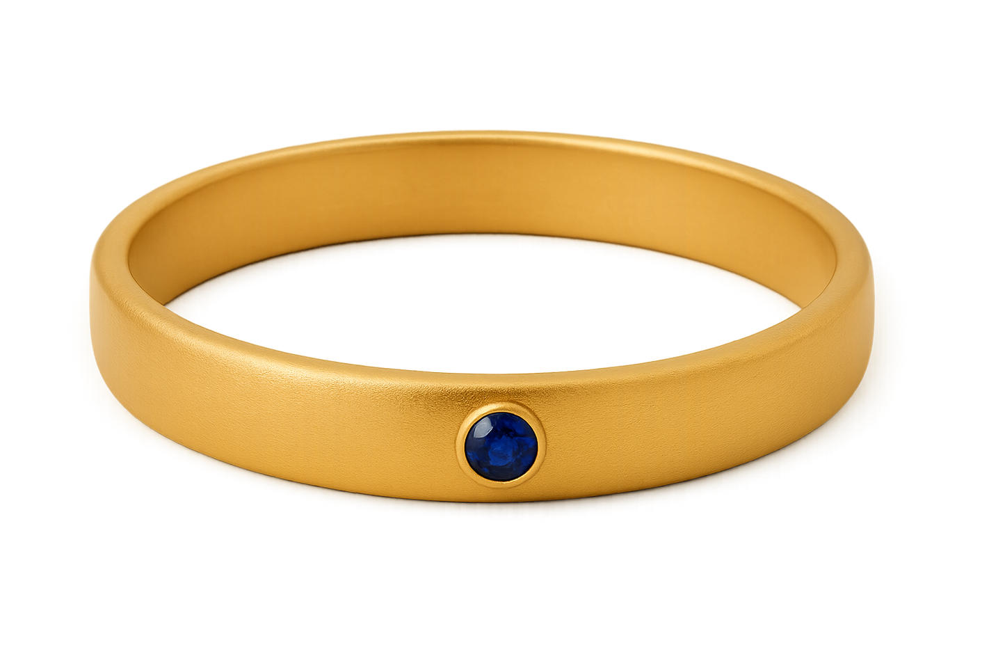 Solid gold kada with simple matte finish design, perfect for gifting and daily wear. with sapphire give the image in png format no background  