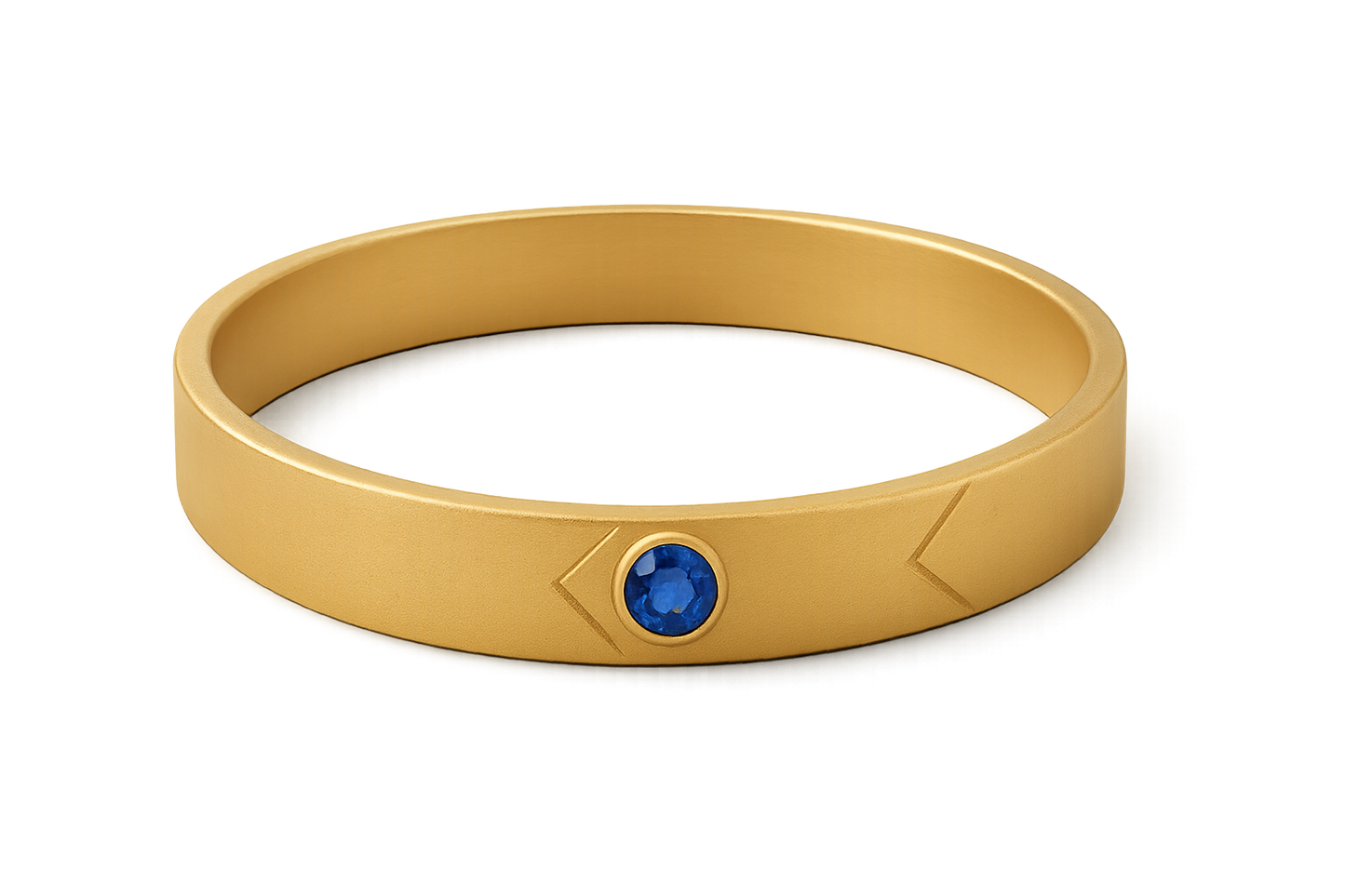 Solid gold kada with simple matte finish design, perfect for gifting and daily wear. with sapphire give the image png format no background
