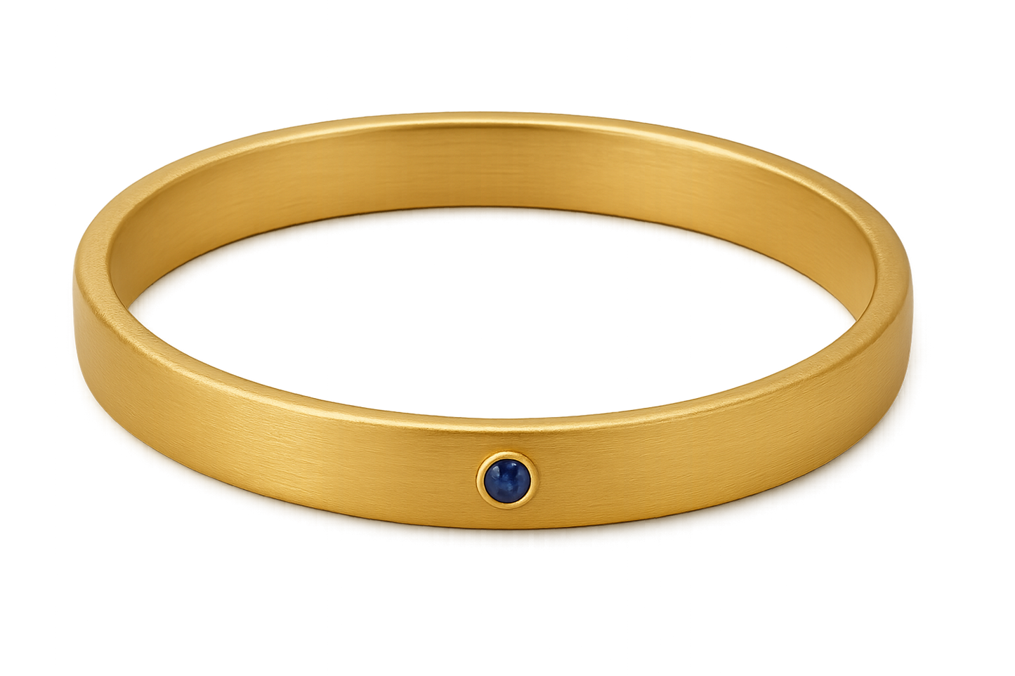 Solid gold kada with simple matte finish design, perfect for gifting and daily wear. with sapphire give the image png format no background 