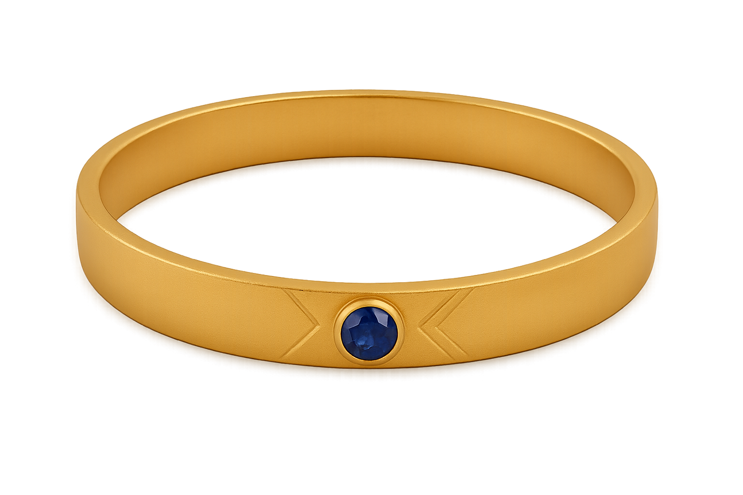Solid gold kada with simple matte finish design, perfect for gifting and daily wear. with sapphire give the image png format no background