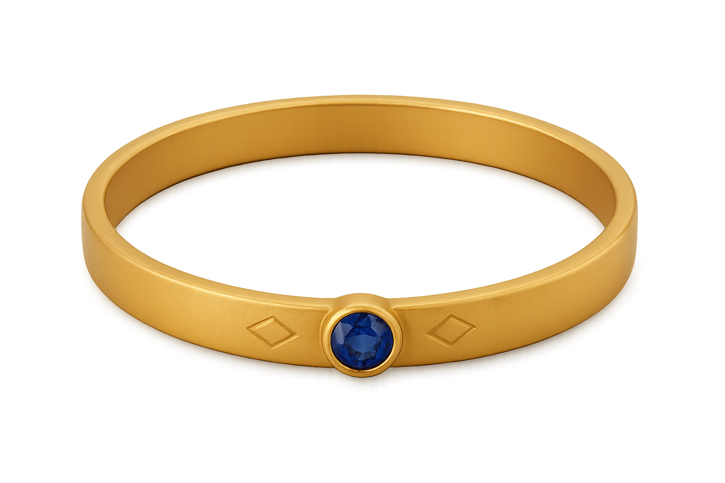 Solid gold kada with simple matte finish design, perfect for gifting and daily wear. with sapphire give the image png format no background