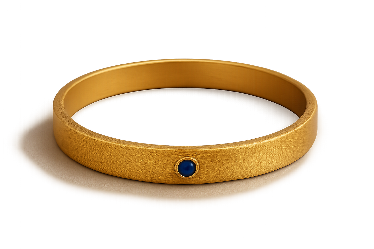 Solid gold kada with simple matte finish design, perfect for gifting and daily wear. with sappire give the image in png format no background