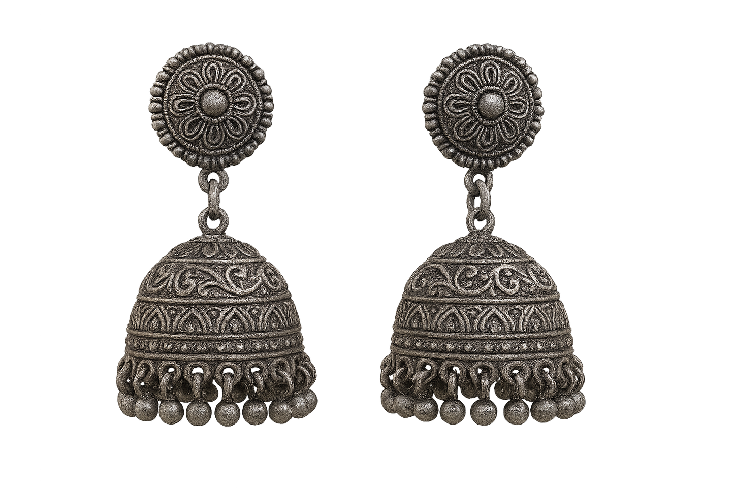 sOxidized Silver Jhumkas 9 with none give the image in png format no background  