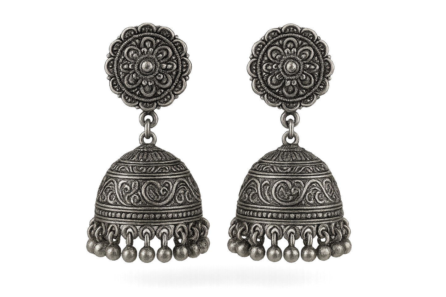 sOxidized Silver Jhumkas 9 with none give the image in png format no background 